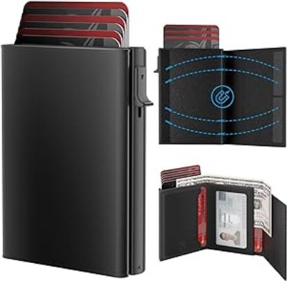 Picture of A Slim RFID Blocking Leather Men's Wallet with ID Window and Cash Slot, 9-14 Card Capacity