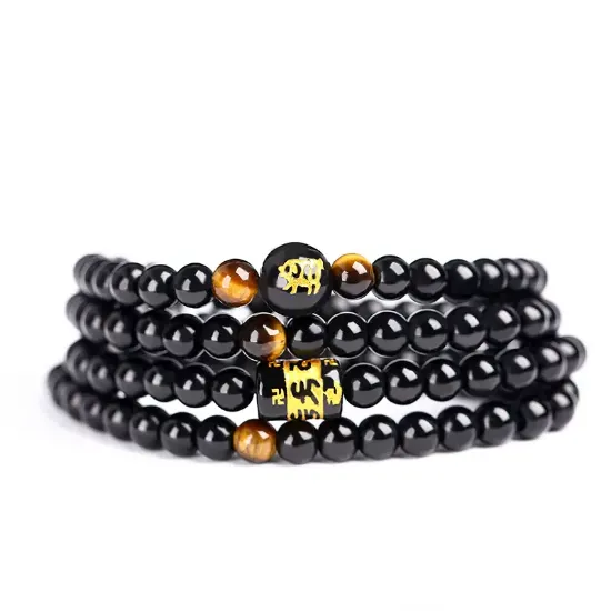 Picture of Original ethnic style personality vintage agate obsidian beads bracelet men